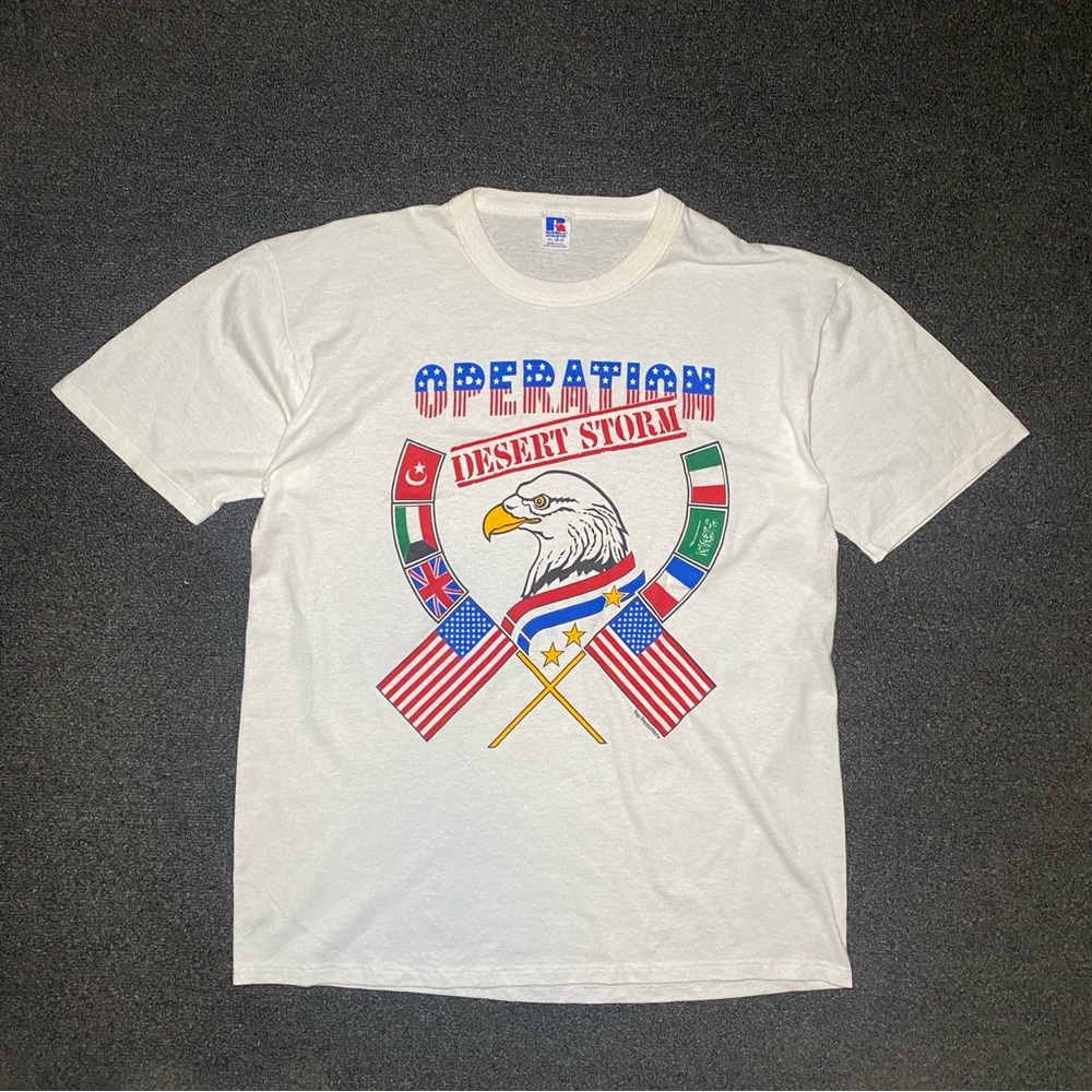 vintage early 90's Russel athletic operation desert storm white shirt size xl